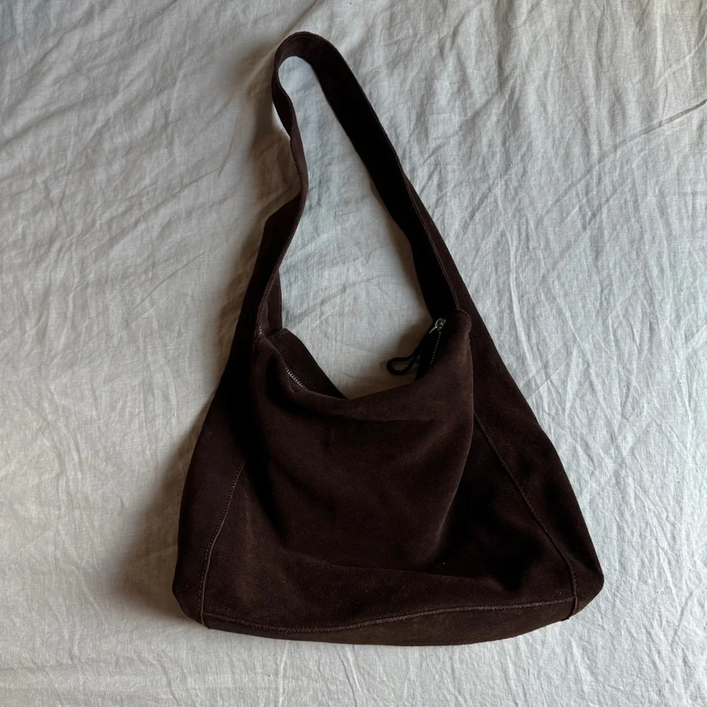 Chocolate Brown Suede Shoulder Bag